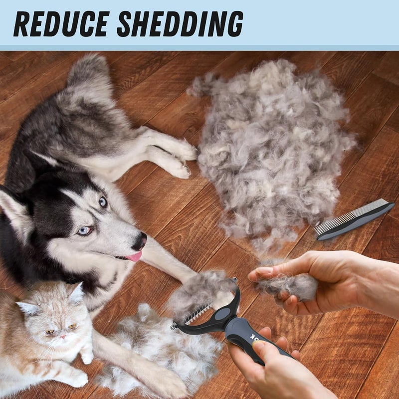 Docrok Pet Grooming Brush and Metal Comb Combo, Cat Brush Dog Brush for Shedding, Undercoat Rake for Dogs Grooming, Dematting Deshedding Brush Dogs Shedding Tool for Long matted Haired Pets, Gray - Image 5